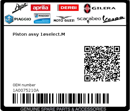 Product image: Aprilia - 1A0075210A - Piston assy 1øselect.M  0
