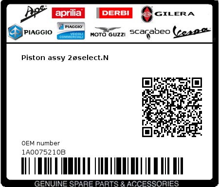 Product image: Aprilia - 1A0075210B - Piston assy 2øselect.N  0