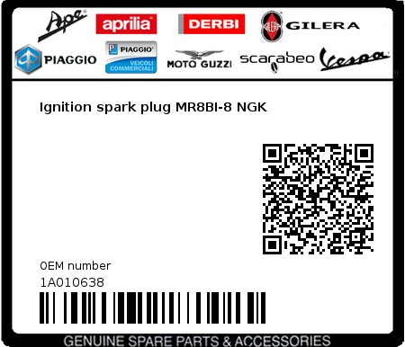 Product image: Aprilia - 1A010638 - Ignition spark plug MR8BI-8 NGK 