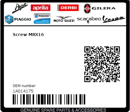 Product image: Aprilia - 1A014175 - Screw M8X16  0