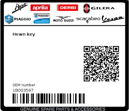 Product image: Aprilia - 1B003597 - Hewn key  0