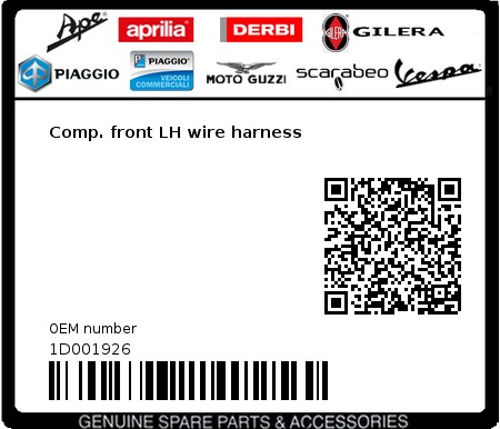 Product image: Aprilia - 1D001926 - Comp. front LH wire harness  0