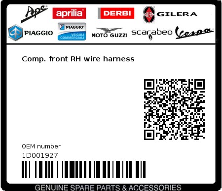 Product image: Aprilia - 1D001927 - Comp. front RH wire harness  0