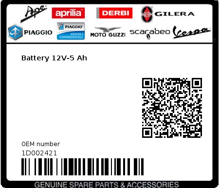 Product image: Aprilia - 1D002421 - Battery 12V-5 Ah  0