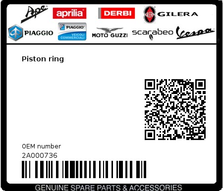 Product image: Aprilia - 2A000736 - Piston ring 