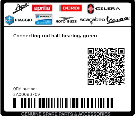 Product image: Aprilia - 2A0008370V - Connecting rod half-bearing, green  0