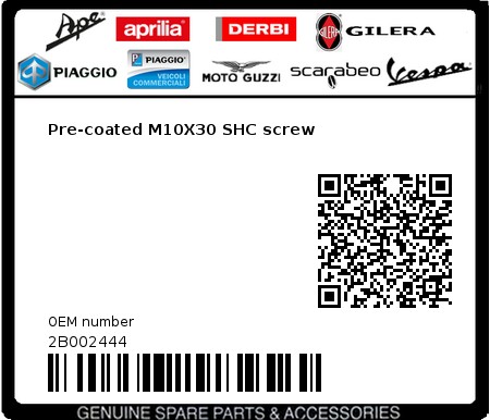 Product image: Aprilia - 2B002444 - Pre-coated M10X30 SHC screw  0