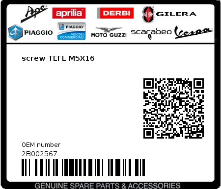 Product image: Aprilia - 2B002567 - screw TEFL M5X16  0