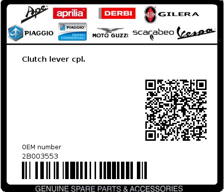 Product image: Aprilia - 2B003553 - Clutch lever cpl.  0