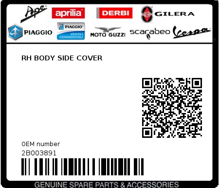 Product image: Aprilia - 2B003891 - RH BODY SIDE COVER 