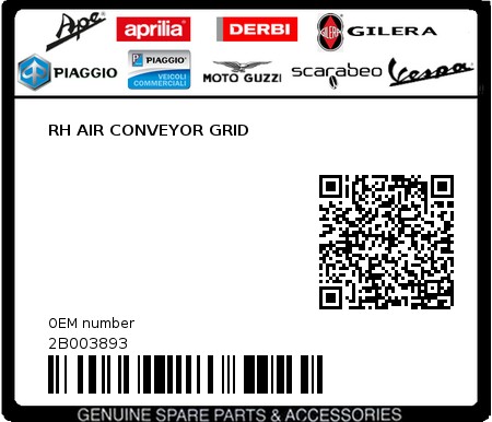 Product image: Aprilia - 2B003893 - RH AIR CONVEYOR GRID  0