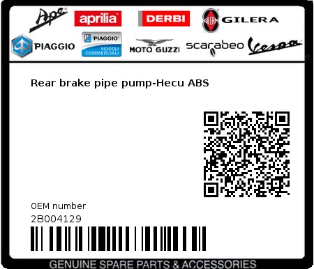 Product image: Aprilia - 2B004129 - Rear brake pipe pump-Hecu ABS 