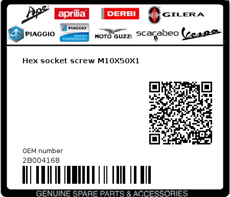 Product image: Aprilia - 2B004168 - Hex socket screw M10X50X1  0