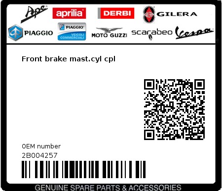 Product image: Aprilia - 2B004257 - Front brake mast.cyl cpl  0