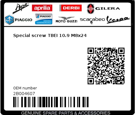 Product image: Aprilia - 2B004607 - Special screw TBEI 10.9 M8x24  0