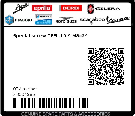 Product image: Aprilia - 2B004985 - Special screw TEFL 10.9 M8x24  0