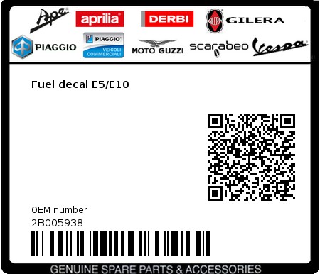 Product image: Aprilia - 2B005938 - Fuel decal E5/E10  0