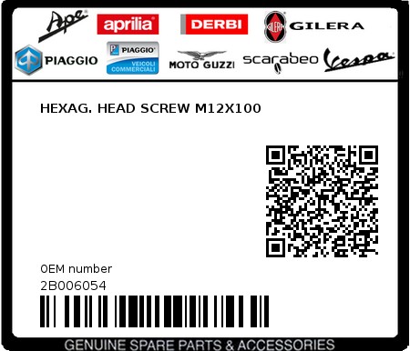 Product image: Aprilia - 2B006054 - HEXAG. HEAD SCREW M12X100  0