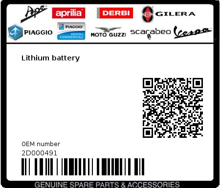 Product image: Aprilia - 2D000491 - Lithium battery 