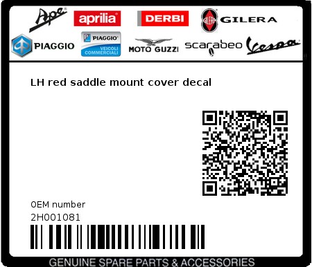Product image: Aprilia - 2H001081 - LH red saddle mount cover decal  0