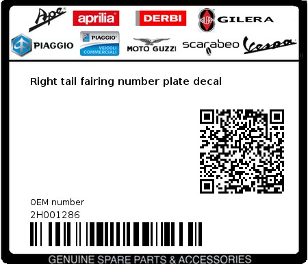 Product image: Aprilia - 2H001286 - Right tail fairing number plate decal 