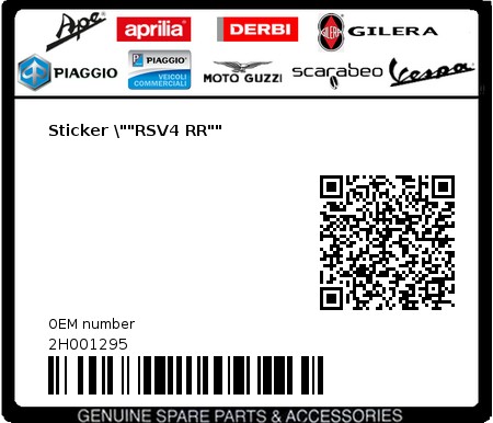 Product image: Aprilia - 2H001295 - Sticker \""RSV4 RR"" 