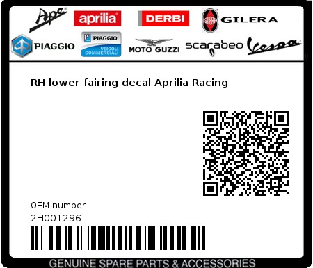 Product image: Aprilia - 2H001296 - RH lower fairing decal Aprilia Racing 