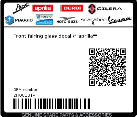 Product image: Aprilia - 2H001314 - Front fairing glass decal \""aprilia"" 