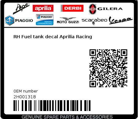 Product image: Aprilia - 2H001318 - RH Fuel tank decal Aprilia Racing 