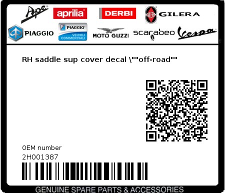 Product image: Aprilia - 2H001387 - RH saddle sup cover decal \""off-road"" 