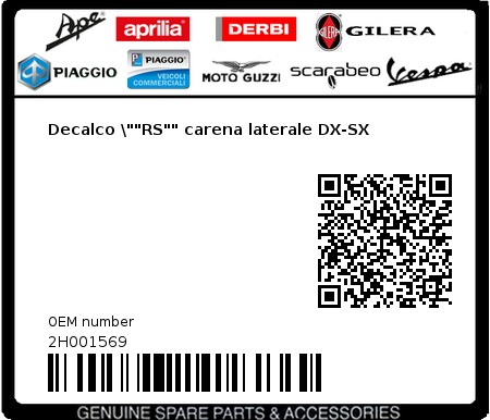 Product image: Aprilia - 2H001569 - Decalco \""RS"" carena laterale DX-SX 