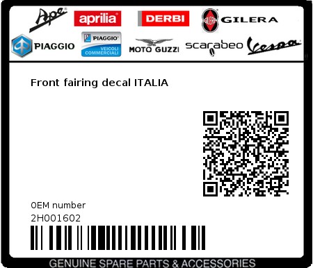 Product image: Aprilia - 2H001602 - Front fairing decal ITALIA  0