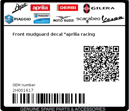 Product image: Aprilia - 2H001617 - Front mudguard decal "aprilia racing 