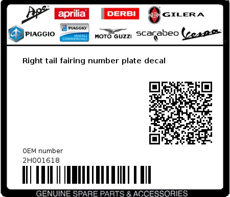 Product image: Aprilia - 2H001618 - Right tail fairing number plate decal 