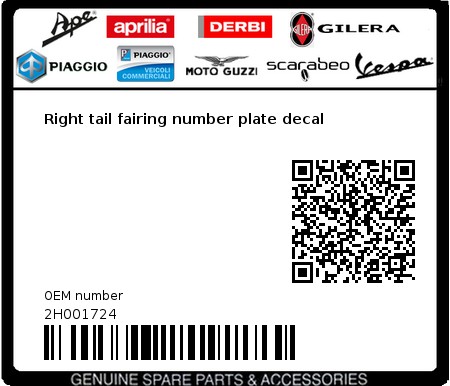 Product image: Aprilia - 2H001724 - Right tail fairing number plate decal  0