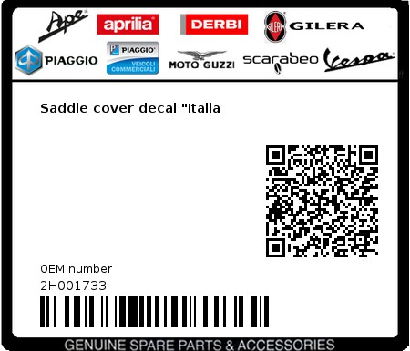 Product image: Aprilia - 2H001733 - Saddle cover decal "Italia  0