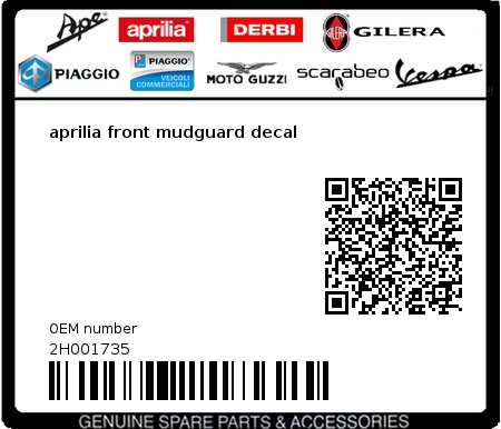 Product image: Aprilia - 2H001735 - aprilia front mudguard decal  0