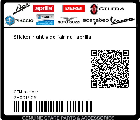 Product image: Aprilia - 2H001906 - Sticker right side fairing "aprilia 