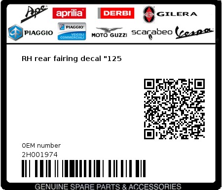 Product image: Aprilia - 2H001974 - RH rear fairing decal "125  0