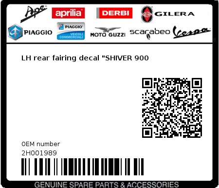 Product image: Aprilia - 2H001989 - LH rear fairing decal "SHIVER 900  0