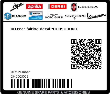 Product image: Aprilia - 2H002006 - RH rear fairing decal "DORSODURO  0