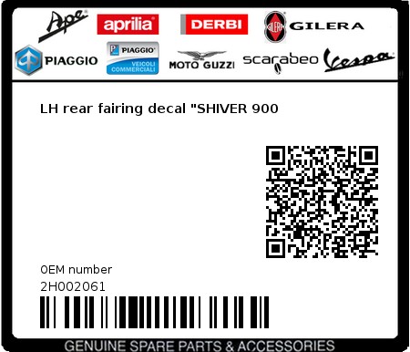 Product image: Aprilia - 2H002061 - LH rear fairing decal "SHIVER 900  0
