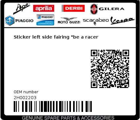 Product image: Aprilia - 2H002203 - Sticker left side fairing "be a racer 