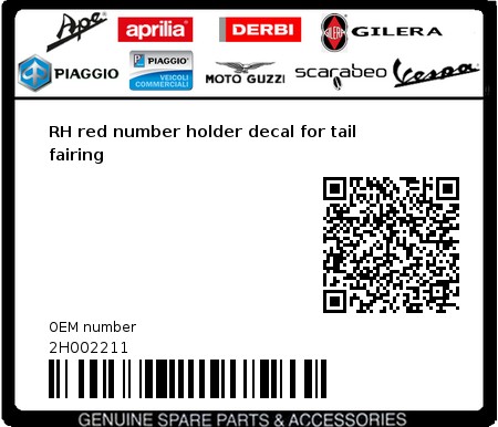 Product image: Aprilia - 2H002211 - RH red number holder decal for tail fairing  0