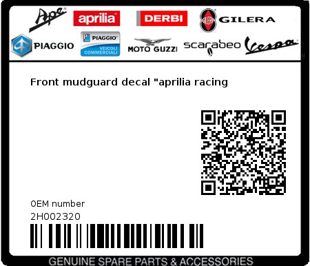 Product image: Aprilia - 2H002320 - Front mudguard decal "aprilia racing  0