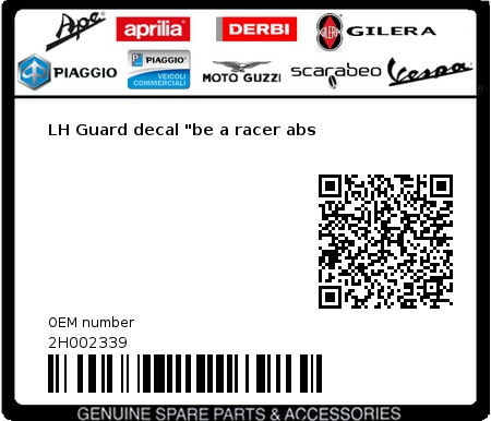 Product image: Aprilia - 2H002339 - LH Guard decal "be a racer abs  0