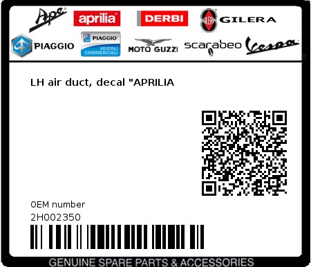 Product image: Aprilia - 2H002350 - LH air duct, decal "APRILIA  0