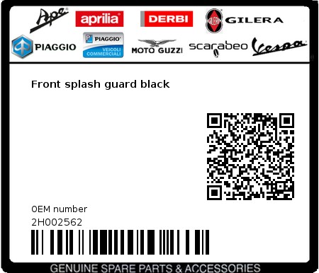 Product image: Aprilia - 2H002562 - Front splash guard black  0