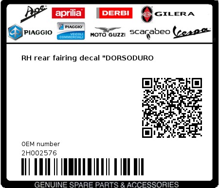 Product image: Aprilia - 2H002576 - RH rear fairing decal "DORSODURO  0
