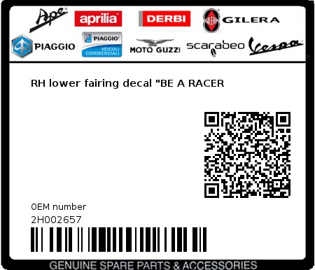 Product image: Aprilia - 2H002657 - RH lower fairing decal "BE A RACER 